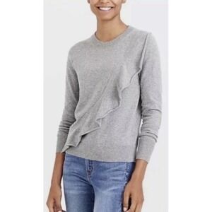 J Crew Mercantile Gray Ruffle Crew Neck Long Sleeve Sweater XS‎ Wool